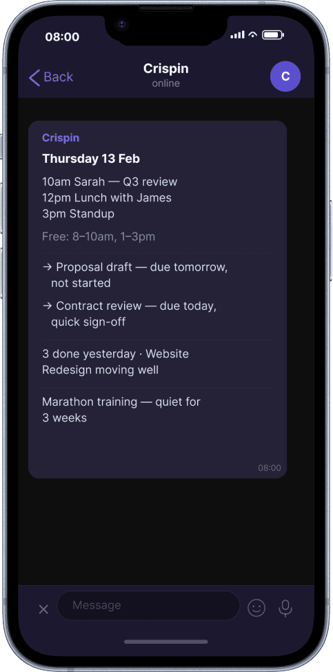 8:00am — Crispin morning message